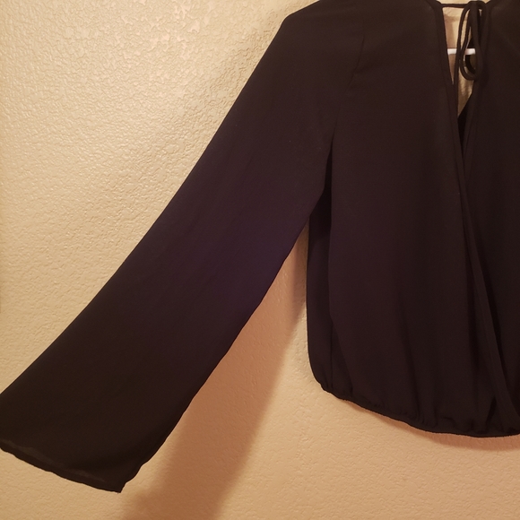 Free Press black open wrap around black blouse - Picture 3 of 6